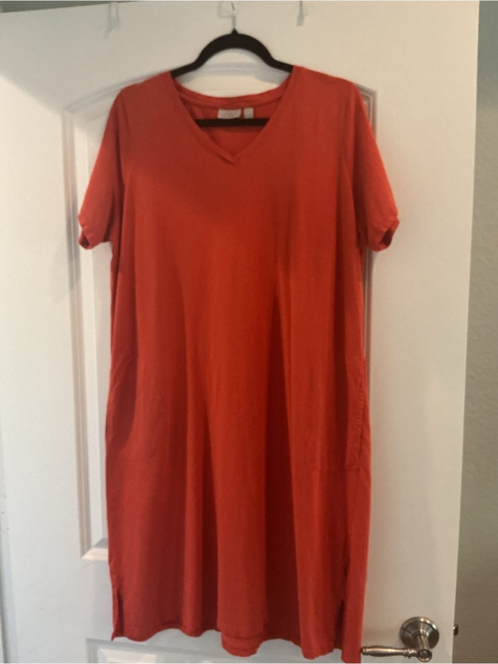 Women's Orange V-Neck Short Sleeve Dress XLP